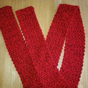 Hot Red & Dark Red Double Strand Crocheted Scarf